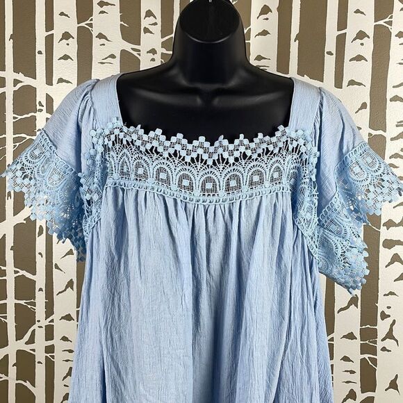 Unbranded Baby Blue Lace Trim Gauze Tie Back Top 2XL - Picture 2 of 9